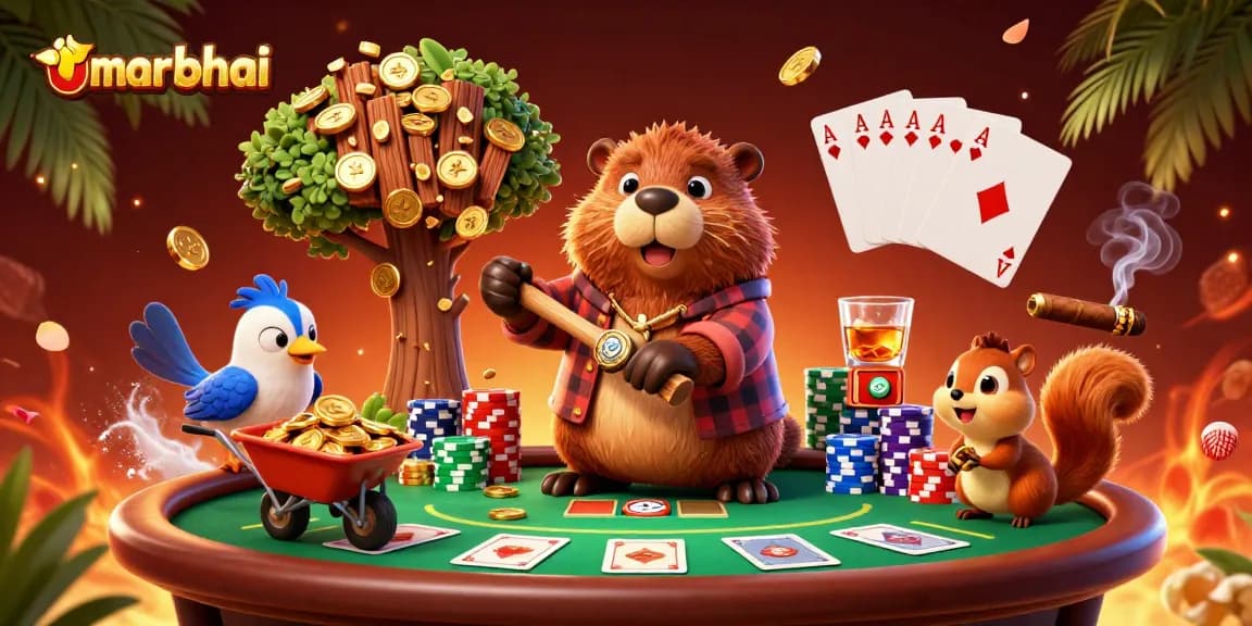 Experience thrilling online gaming with umarbhai at the poker table, complete with gold coins and vibrant characters.