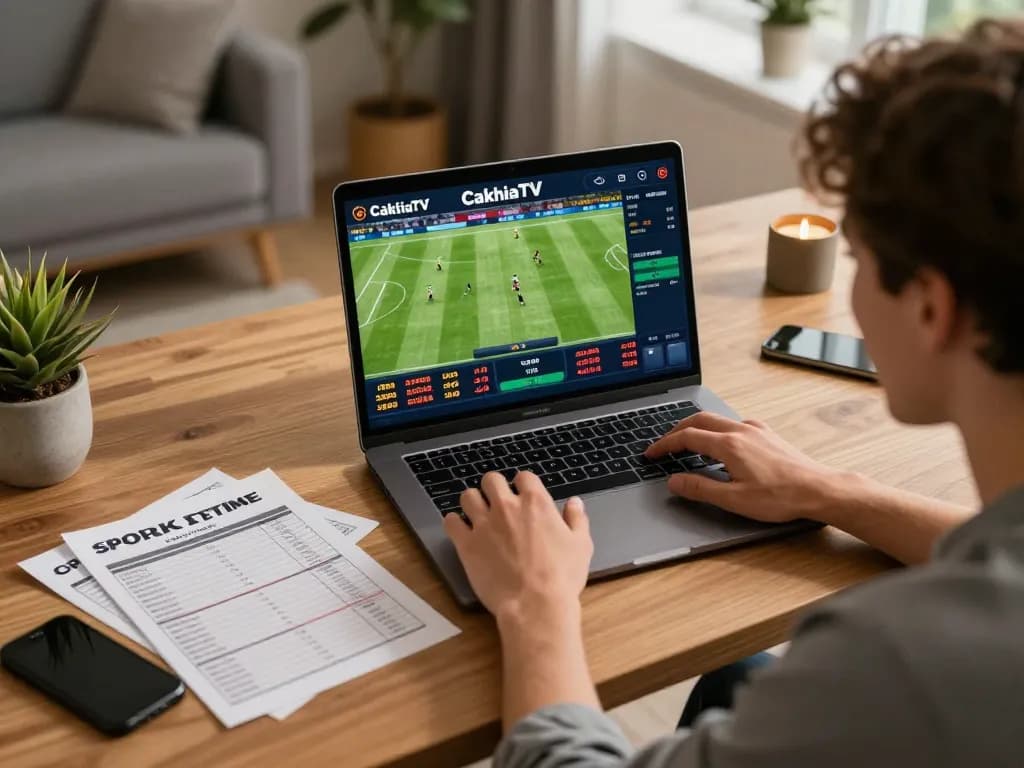 CakhiaTV user engaged in online sports betting, showcasing real-time odds and excitement.