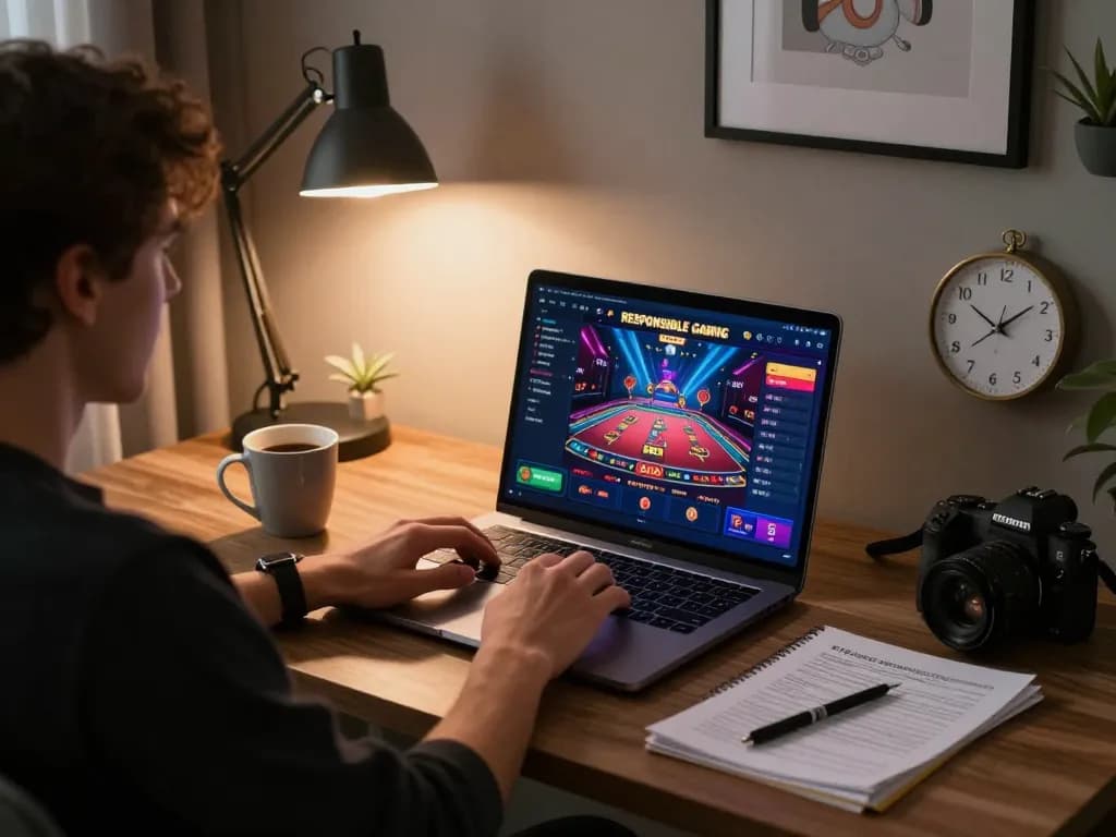 Person playing live Casino games on a laptop with strategy notes and a warm ambiance.