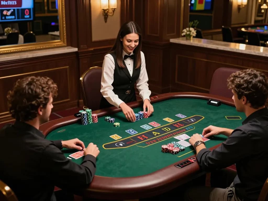 Engaged players placing bets at a blackjack table in the Leci123 site casino atmosphere.