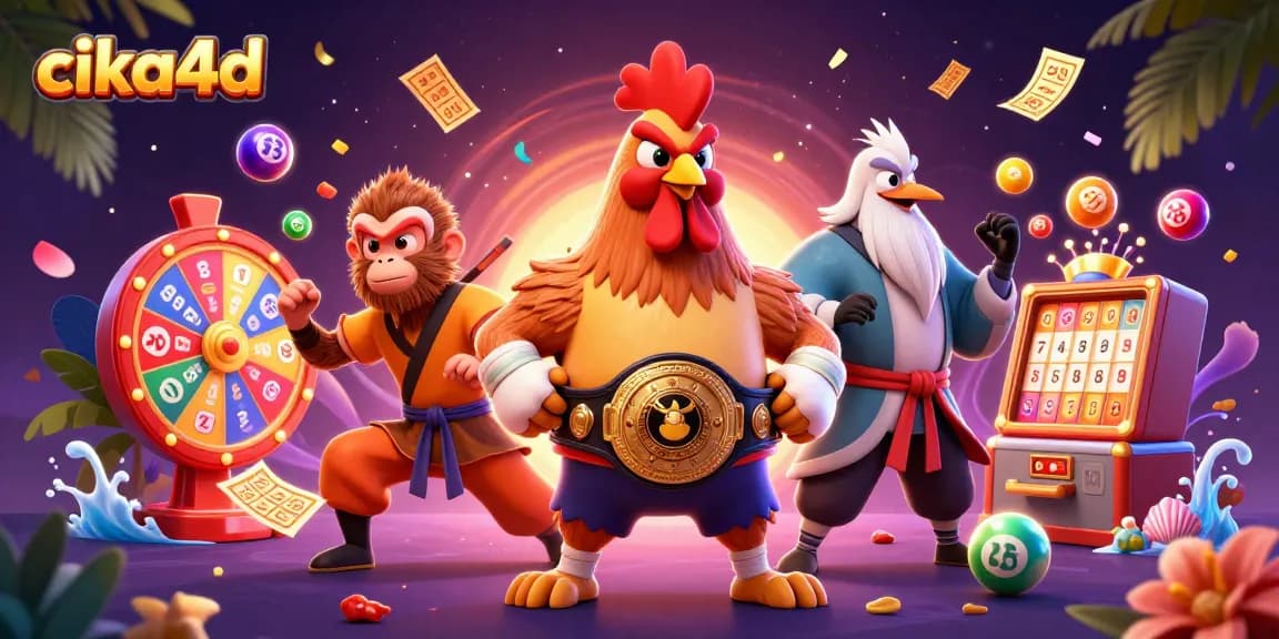 Engage with vibrant cika4d visual featuring playful gambling elements and action-packed characters.