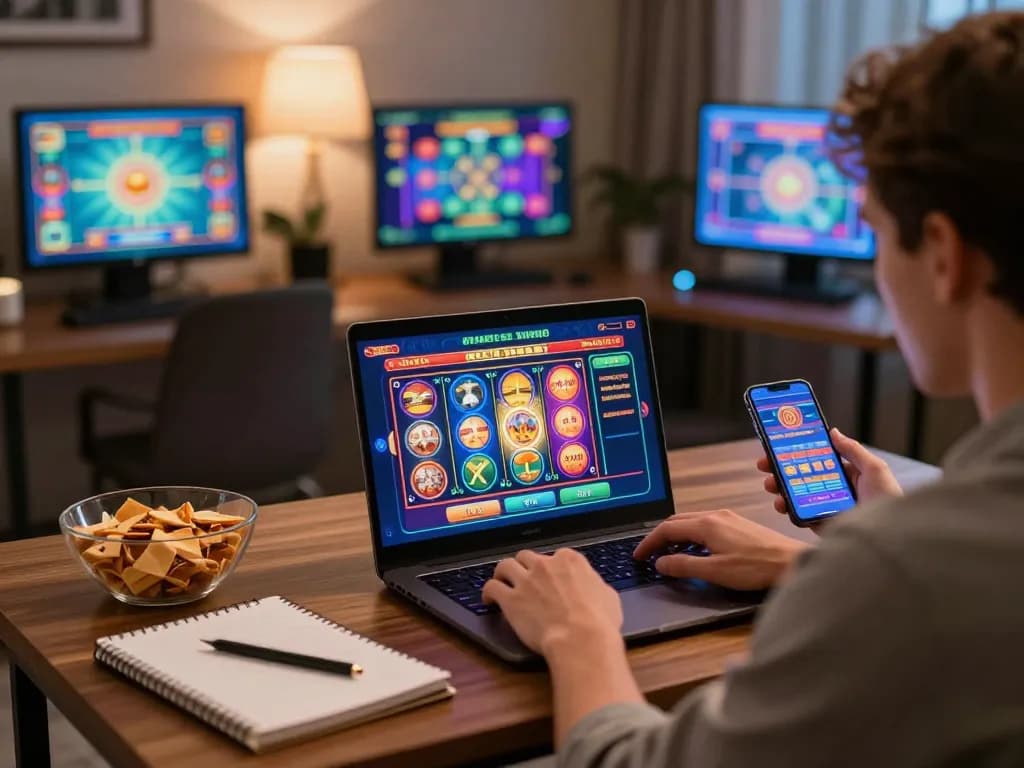Pemain menjelajahi slot online di websitedevuk dalam suasana permainan rumahan yang nyaman.