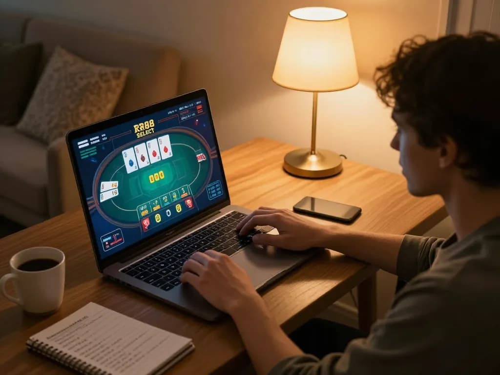 Engaging gameplay session of RR88 SELECT on a laptop at a cozy home workspace.
