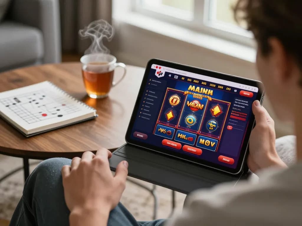 Engaging with Canada online casinos on a tablet, showcasing interactive gaming and responsible entertainment.