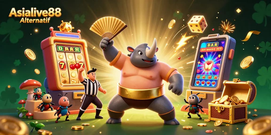 Experience the thrill with Asialive88 Alternatif, featuring a dynamic casino scene in a vibrant 3D illustration.