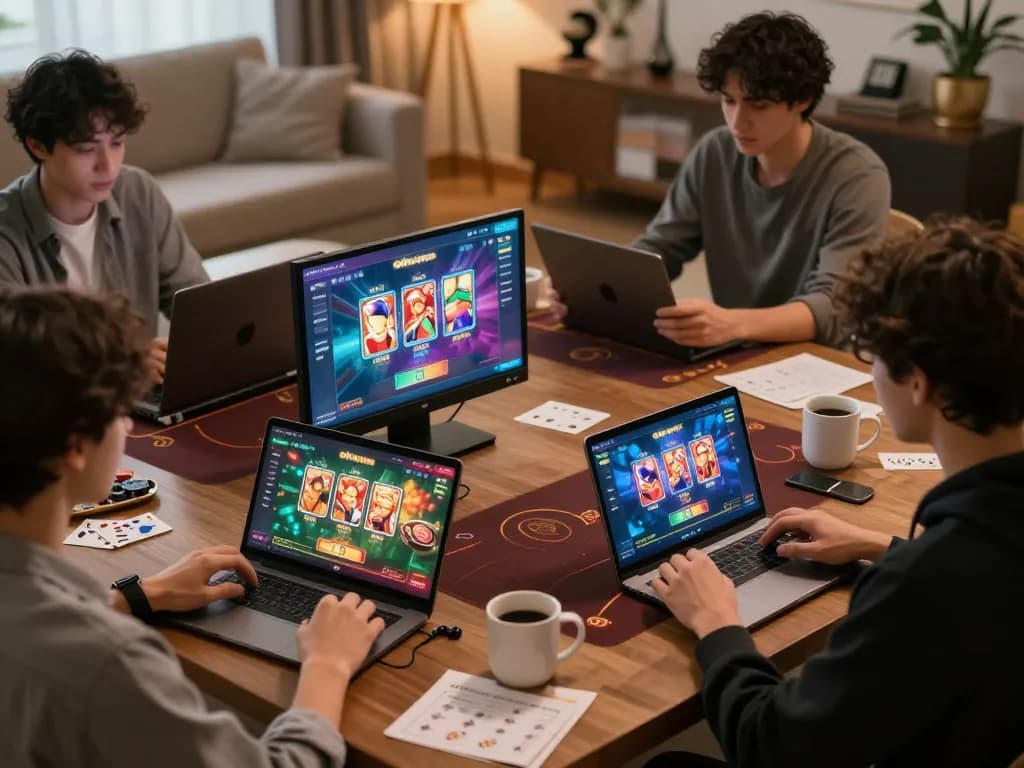 Players enjoying online gambling on the okwin app in a cozy home setting with strategic gameplay notes.
