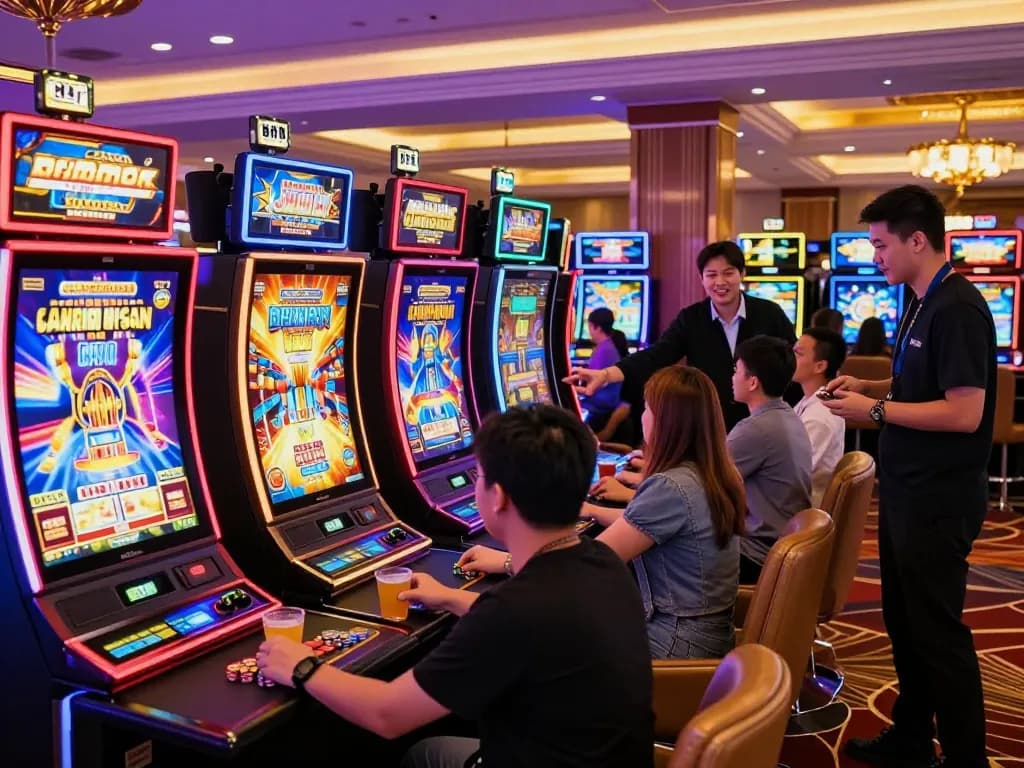 Pemain menikmati slot yang menyenangkan dalam suasana kasino yang mengasyikkan dengan situs slot gacor.