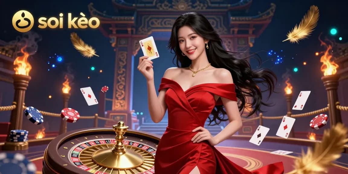 Soi kèo betting expert analyzes and forecasts a thrilling casino scene with dynamic visuals.