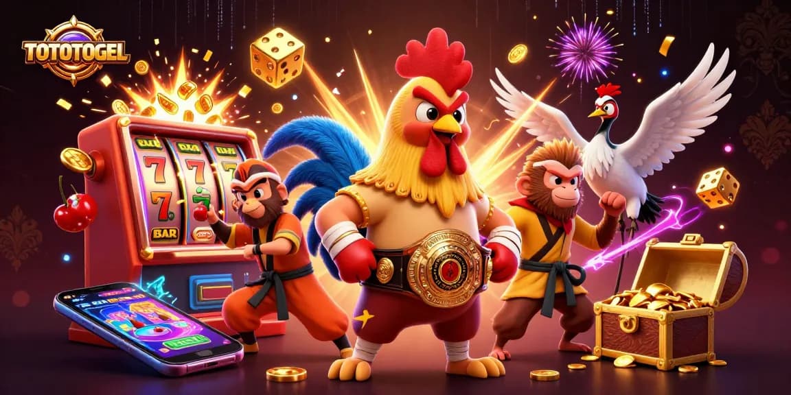 Engage with TOTOTOGEL's thrilling slot game scene featuring vibrant characters and dynamic casino elements.
