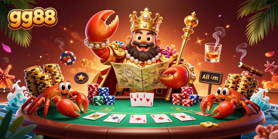 Engage with thrilling poker action at gg88, where the golden crab emperor reigns over poker chips.