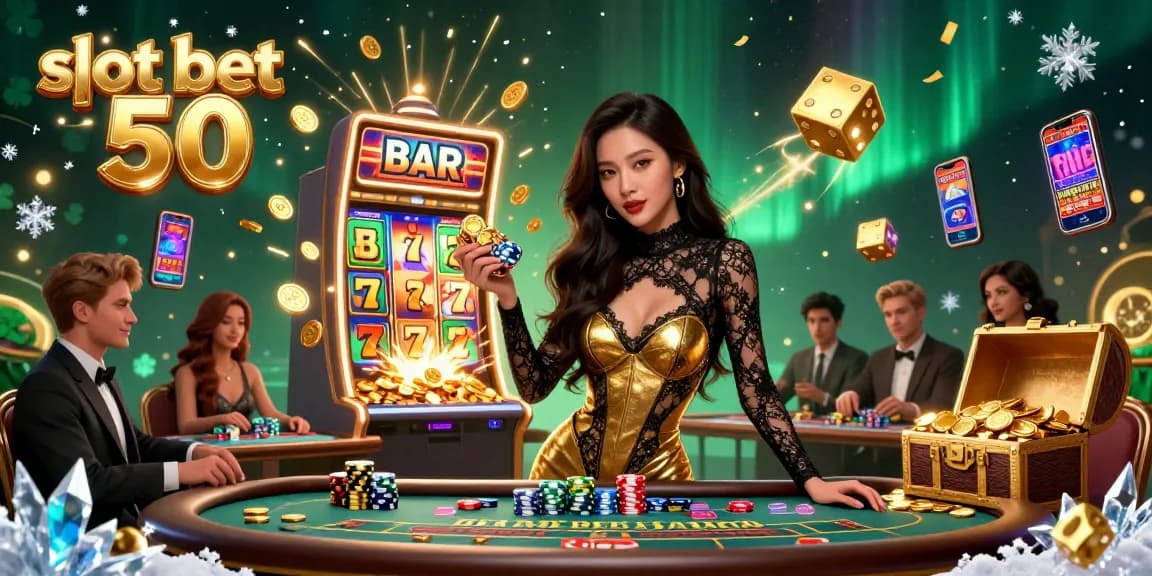 Experience the thrill of a slot bet 50 in a vibrant casino scene with jackpots and exciting gameplay.