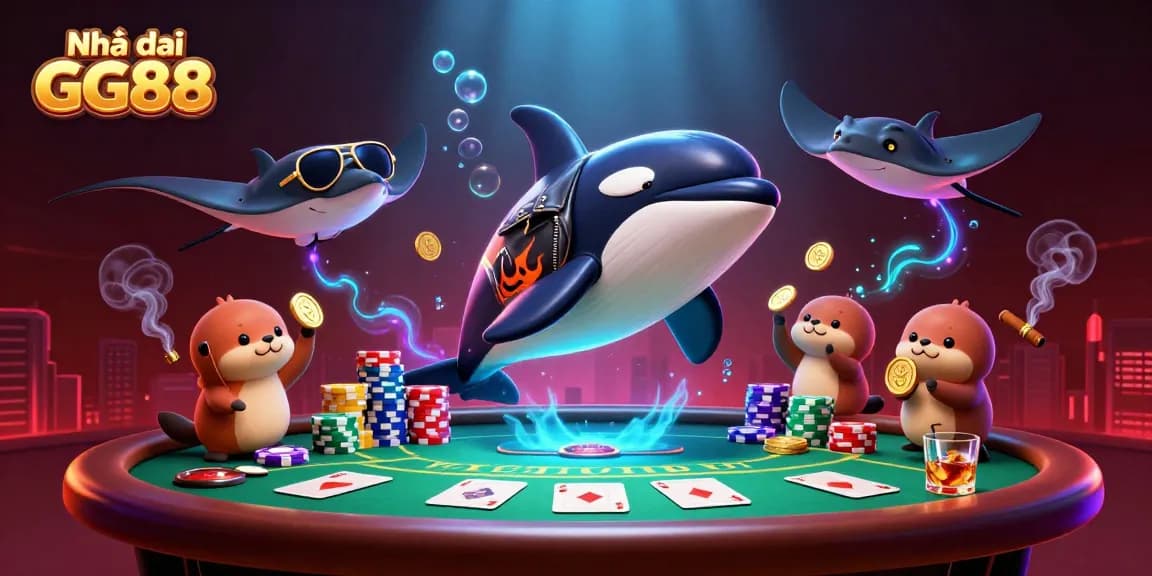Engage in thrilling games at Nhà cái GG88, featuring vibrant 3D characters and casino elements.