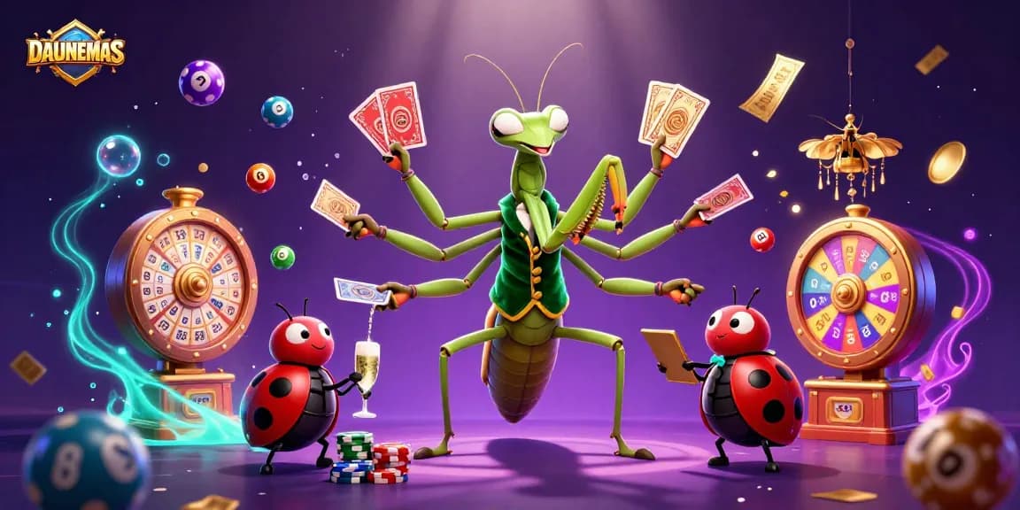 Engage in DAUNEMAS with a vibrant 3D casino scene featuring exciting lottery elements.