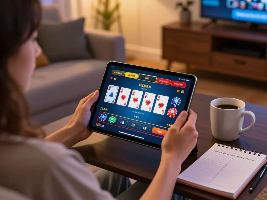 Engaging in online gambling with đăng ký SC88 on a tablet at home, showcasing a comfortable gaming environment