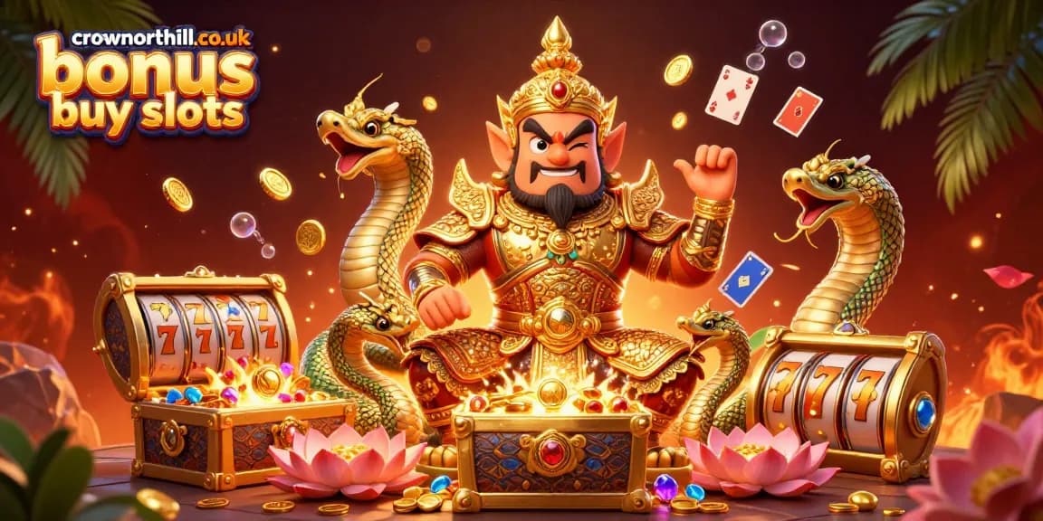 Engage in crownnorthill.co.uk bonus buy slots with a vibrant 3D casino illustration showcasing exciting game elements.