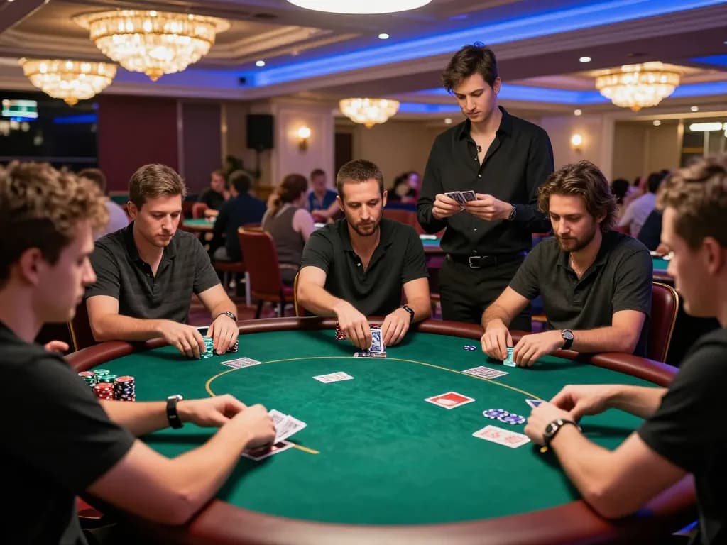 Maxpoker88 casino scene with players engaged in strategic poker gameplay, highlighting high stakes and excitement.