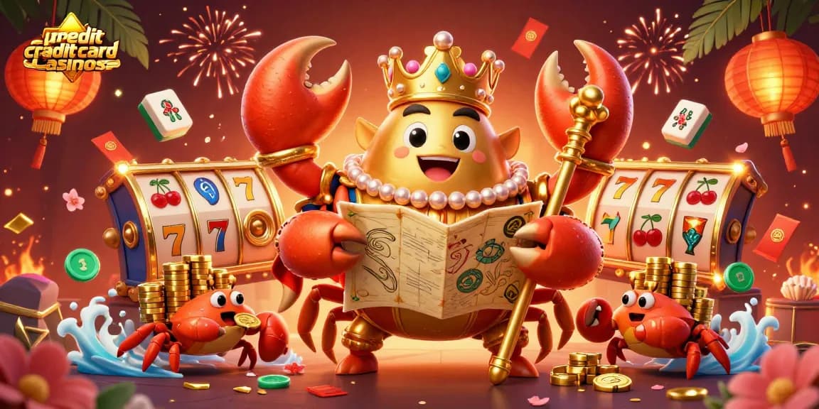 Experience the thrill of credit card casinos with a vibrant 3D illustration showcasing slot reels and cheerful casino characters.