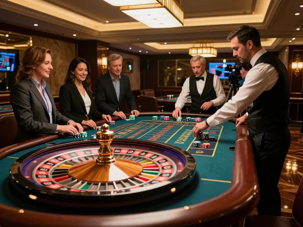 Experience the thrill of a Chatgpt caricature in this vibrant casino roulette scene.