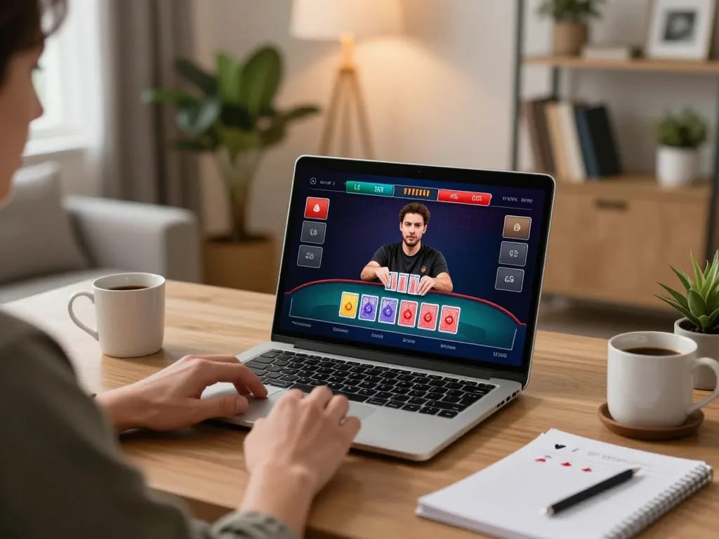 Engaging in a live blackjack game at Go88 with a stylish home gaming setup