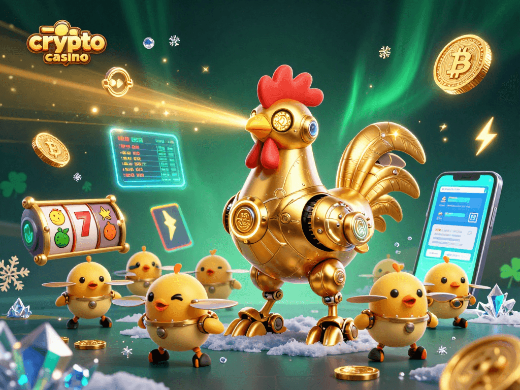 Experience the excitement at a crypto casino with a vibrant 3D illustration showcasing futuristic elements.