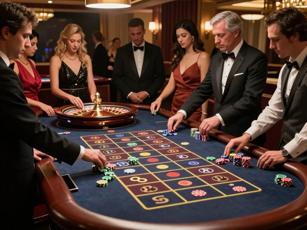 Players engaging in a thrilling roulette game at sunwin casino, showcasing excitement and glamour.