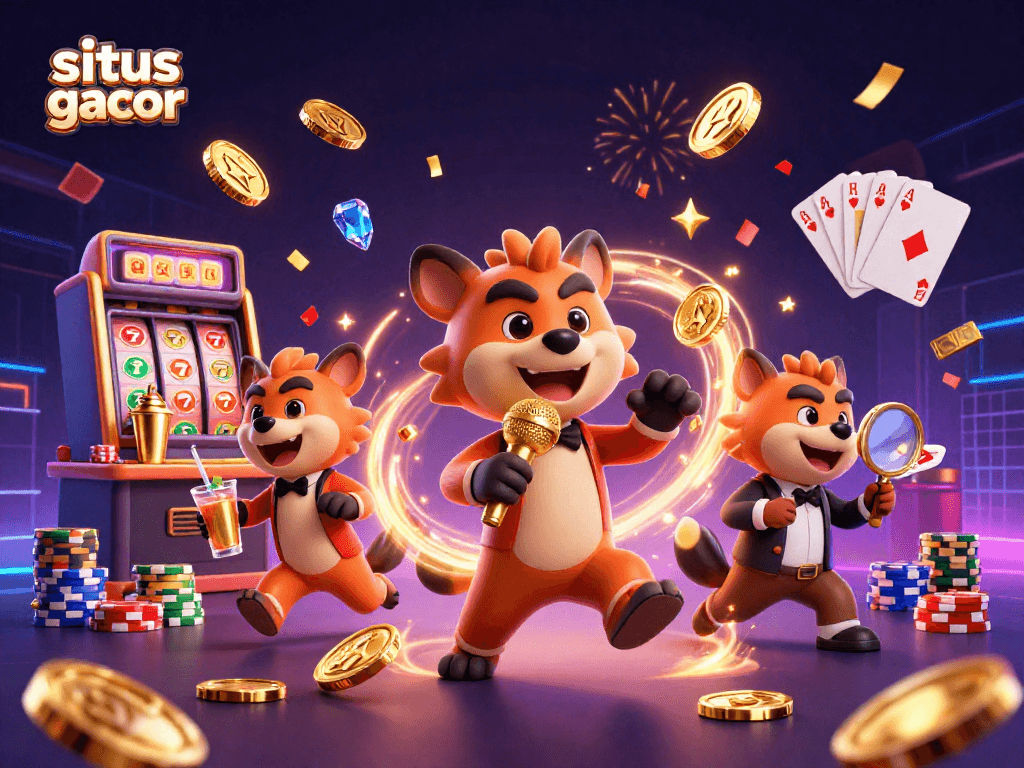 Experience thrilling gameplay at situs slot gacor with lively hyenas in a bustling casino scene.