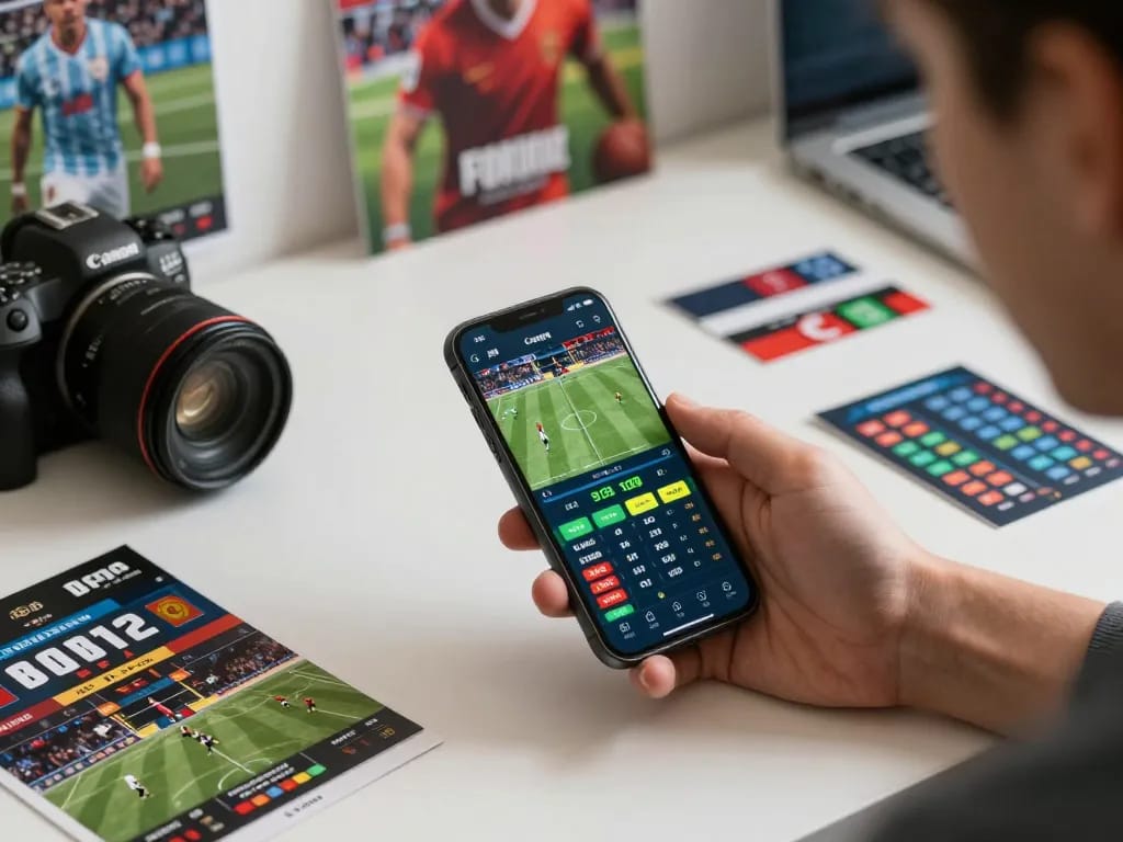 Pengguna yang terlibat menganalisis skor langsung SPBO 1 dan odds taruhan olahraga di aplikasi seluler