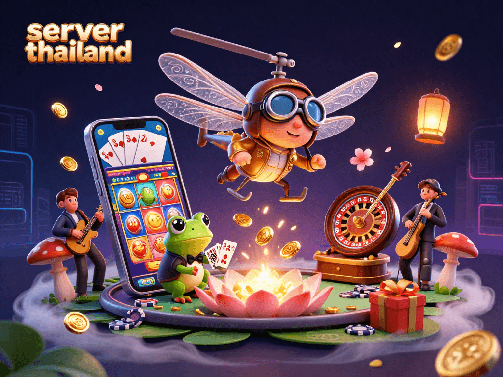 Experience thrilling action on server thailand with the dragonfly pilot and frog dealer at a vibrant casino scene.