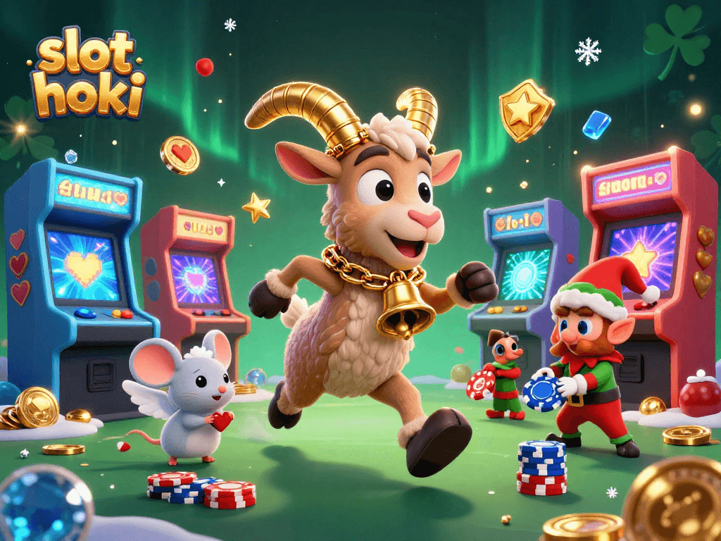 Experience the excitement of slot hoki with playful characters in a vibrant casino scene.