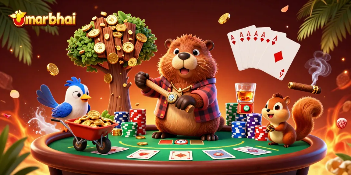 Experience thrilling online gaming with umarbhai at the poker table, complete with gold coins and vibrant characters.