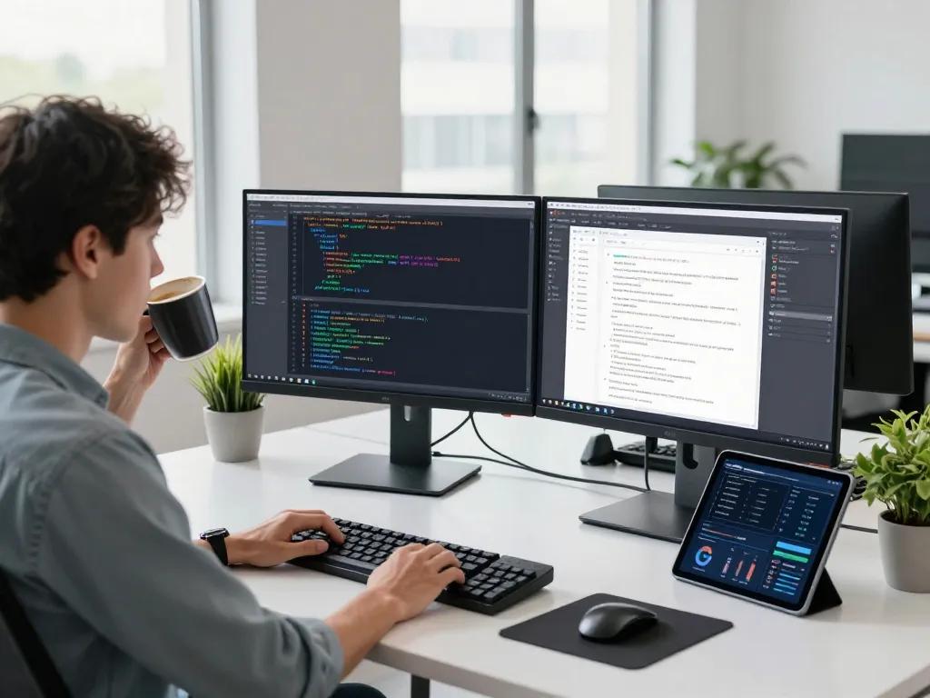 Developer coding with juicy ai algorithms in a modern office setup