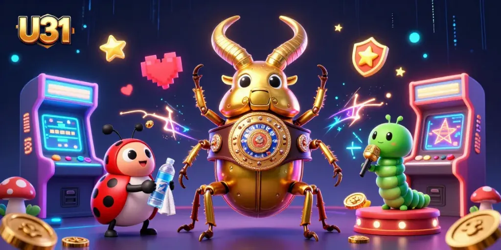 Experience U31's exciting casino action with vibrant characters and dynamic gaming elements in a colorful 3D illustration.