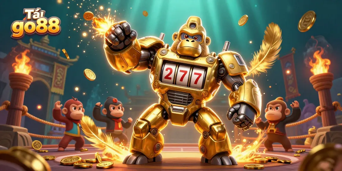 Experience Tải go88 with an explosive 3D casino scene featuring a golden mech and dynamic game elements.