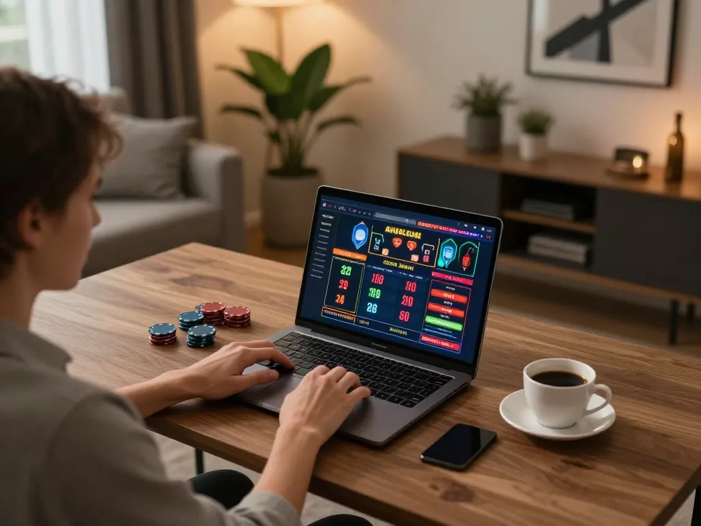 Person enjoying online gambling with net88 on laptop at home