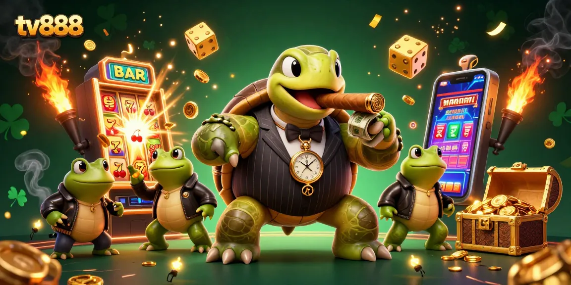 Experience the thrill of winning on tv888 with vibrant casino elements and engaging characters.
