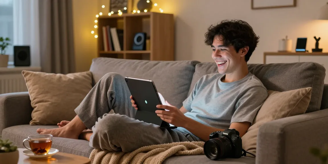 Engaging with an NSFW chat bot in a cozy evening setting.