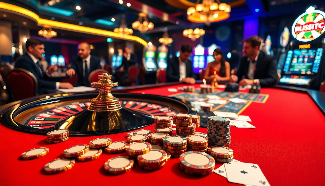 Exciting casino atmosphere at rr88 mov showcasing roulette, poker, and high-stakes players.