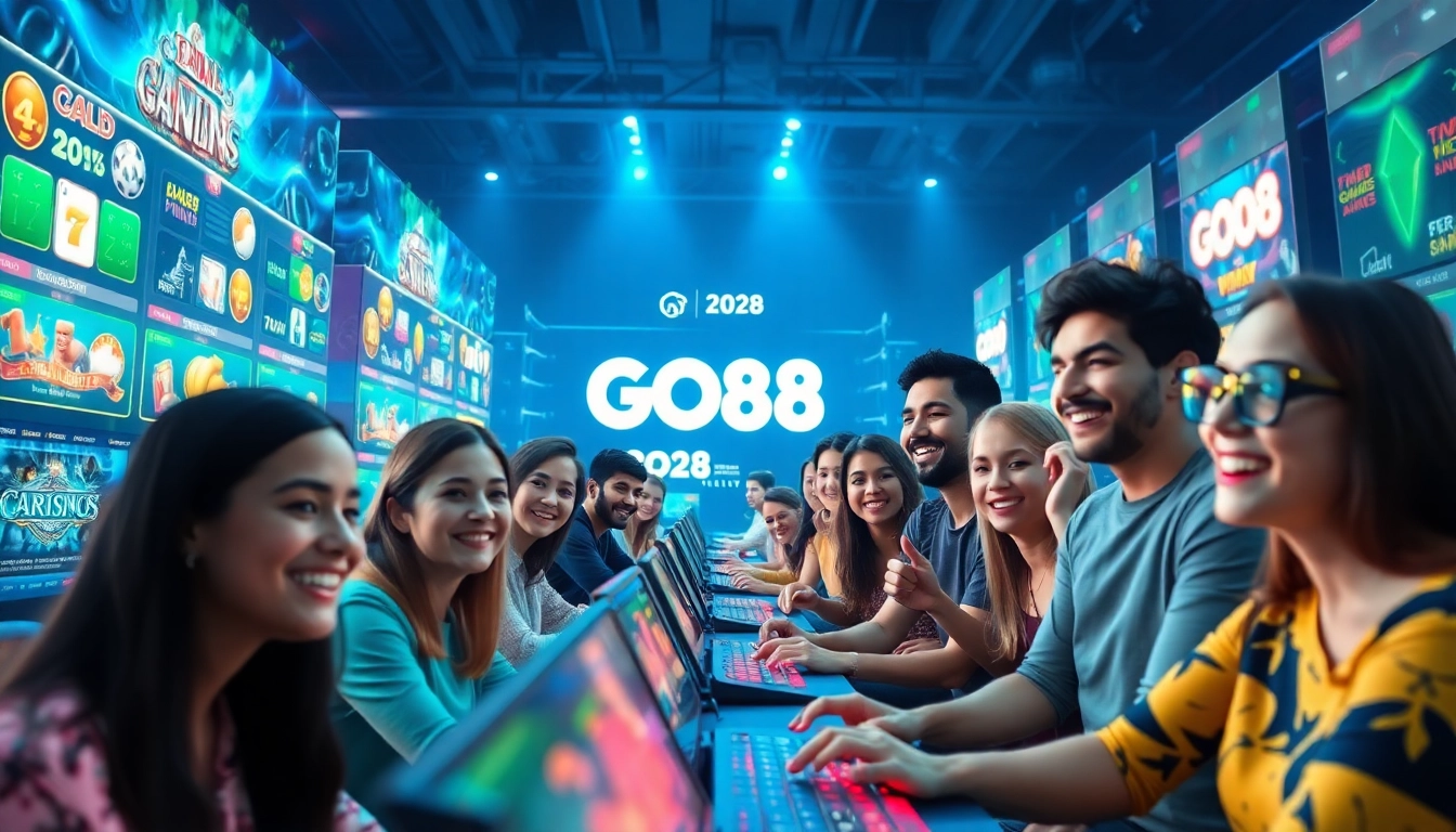 Engaged gamers enjoying the vibrant online gaming experience at GO88, showcasing excitement and community.