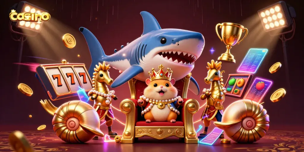 Experience a vibrant casino scene with a golden hamster king and dynamic gaming elements.