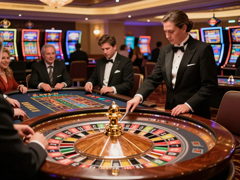 tg88 players excitedly placing bets at a roulette table in a lively Vegas casino.