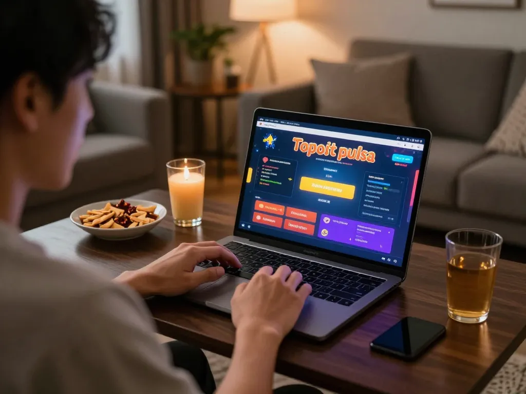 Toggel deposit pulsa player enjoying an online gaming session at home