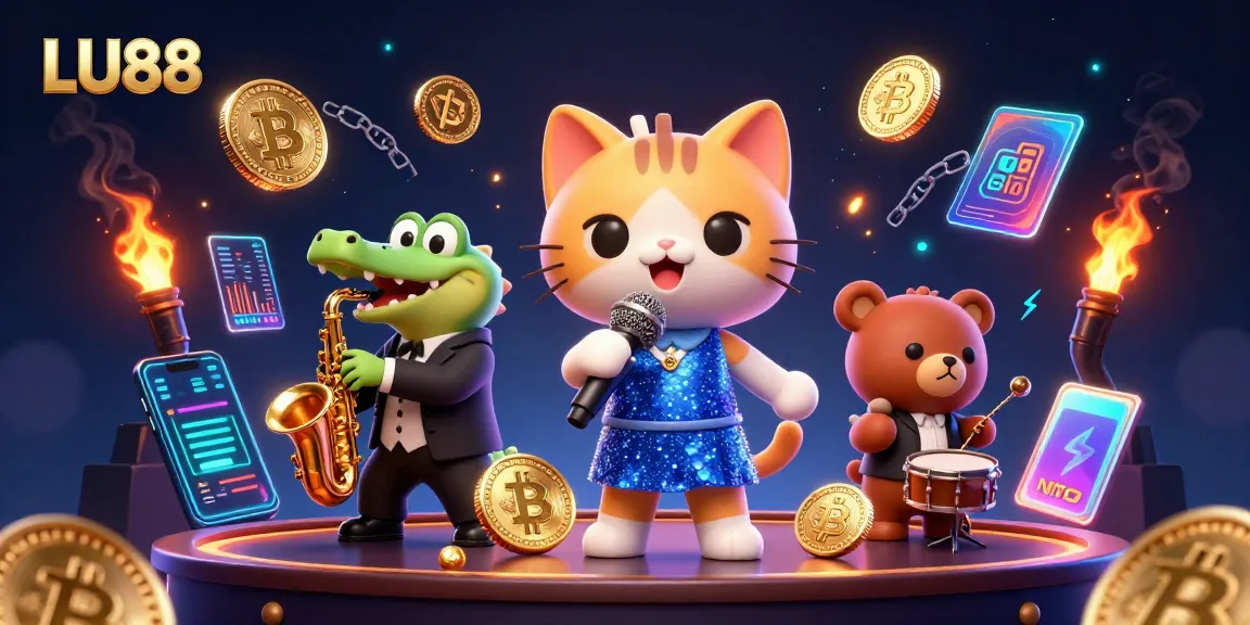 Experience the excitement of LU88 with a dazzling 3D illustration featuring unique casino characters.