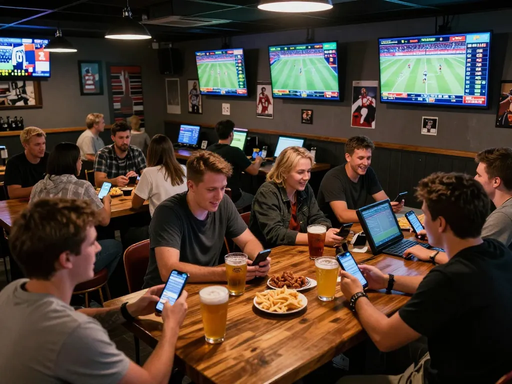 Fans engaging in lively sports betting excitement at U8888 bar