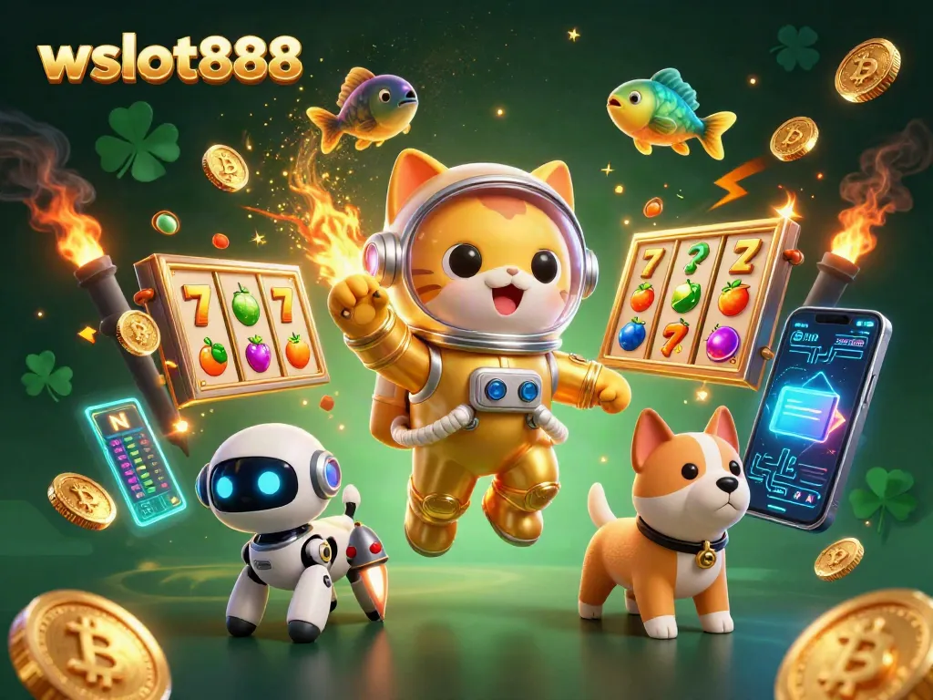 Permainan slot wslot888 dengan karakter menggemaskan dan elemen uang digital