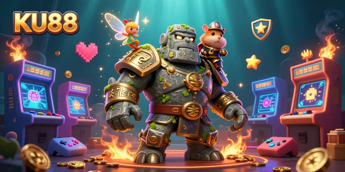Engage with KU88 vibrant online casino gaming featuring an ancient golem, magical fairy, and brave knight.