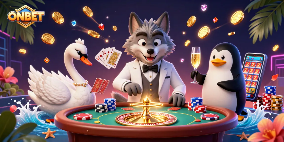 Experience thrilling gameplay at ONBET with exciting casino elements in a vibrant 3D scene.