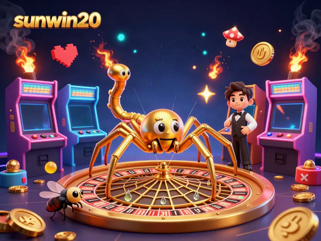 Experience thrilling bets with sunwin20 as a golden spider spins a roulette-themed web.