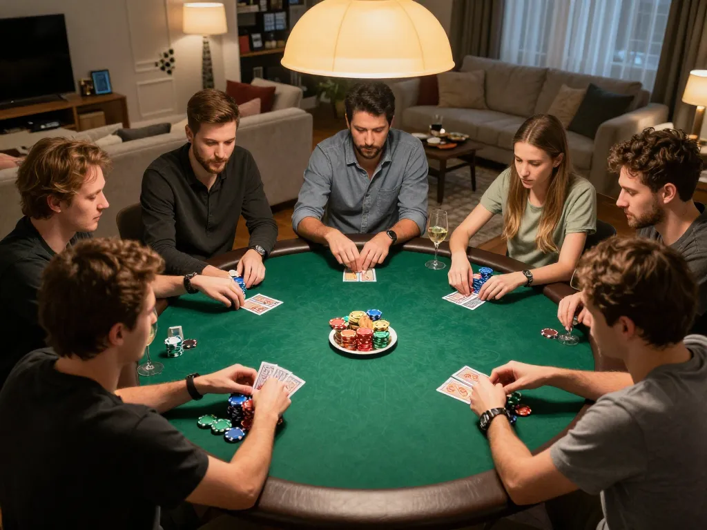 Players engage in a thrilling poker game at home, link vào for strategic gameplay.