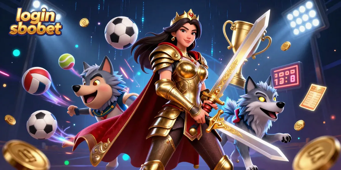 Engage with login sbobet seamlessly through this dynamic illustration featuring a warrior queen and her wolf companion.
