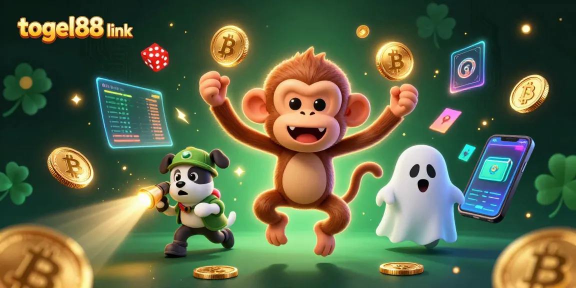 Engage with the dynamic togel88 link scene featuring a playful ghost-hunter puppy and a juggling poltergeist in a haunted casino.
